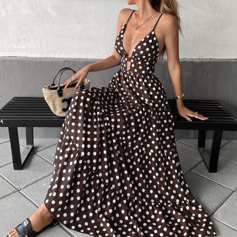 Multicolor Boho Women's Polka Dot Spaghetti Strap Dress